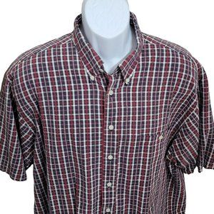 Roundtree & Yorke Searsucker Shirt, Men XL, Red, White & Blue Check Print, EUC